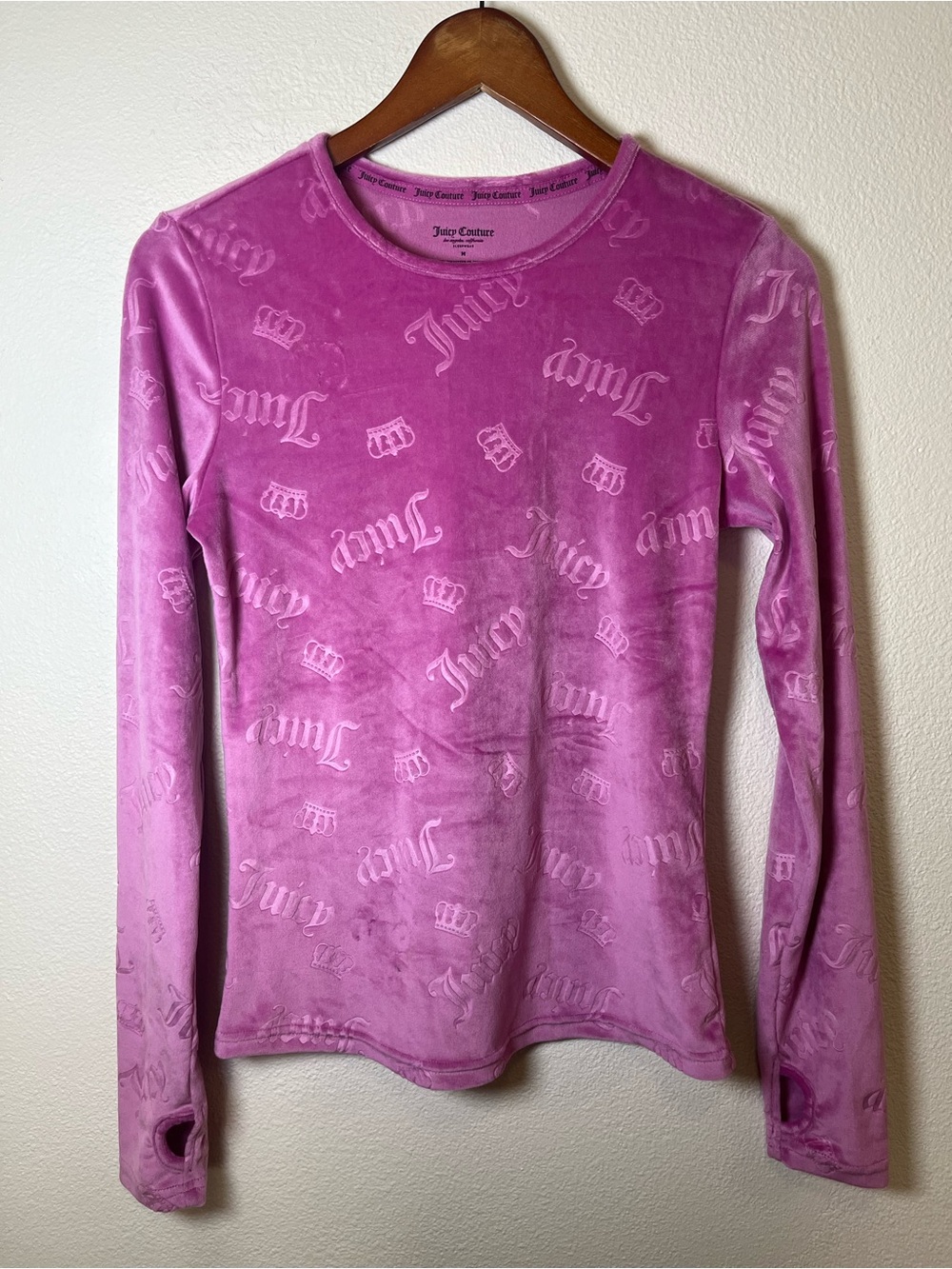 Juicy Couture Fuchsia Velvet Logo Long Sleeve Top